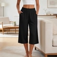 thumbnail image 3 of Bloomae Women's Capri Pants Lightweight Loose Fit Casual Palazzo Capris Elastic High Waisted Wide Straight Leg Comfy Lounge Cropped Trousers with Pockets, 3 of 10