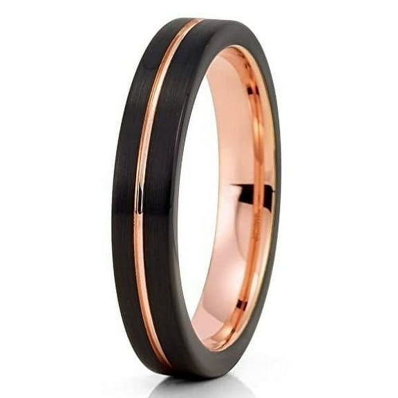 4mm Rose Gold Tungsten Wedding Ring,Black Tungsten Ring,Black Tungsten Wedding Ring,Engagement Ring,Anniversary Ring