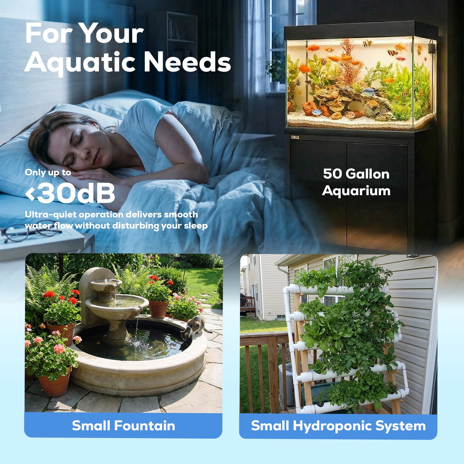 Aqua Dream 396 GPH Submersible Water Pump for Aquarium & Hydroponics | High Flow, Energy Efficient Fish Tank Pump