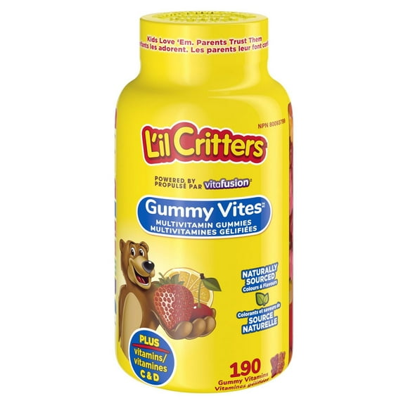 Vitamines gelifiées L'il Critters Multivitamines complètes GummyVites 190 gélifiés, saveur naturelle