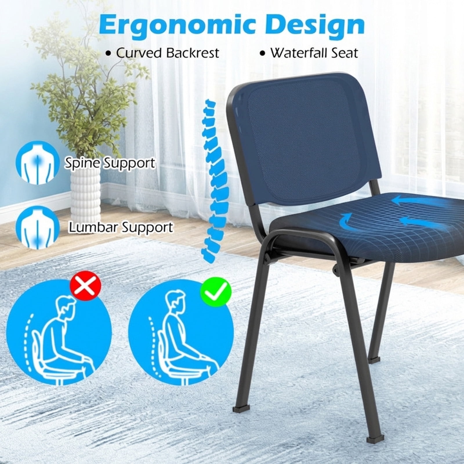 Furnibear Stackable Conference Chairs Set of 5 with Mesh Back, Ergonomic Guest Chairs Reception Waiting Room Chairs for Office Meeting, Black