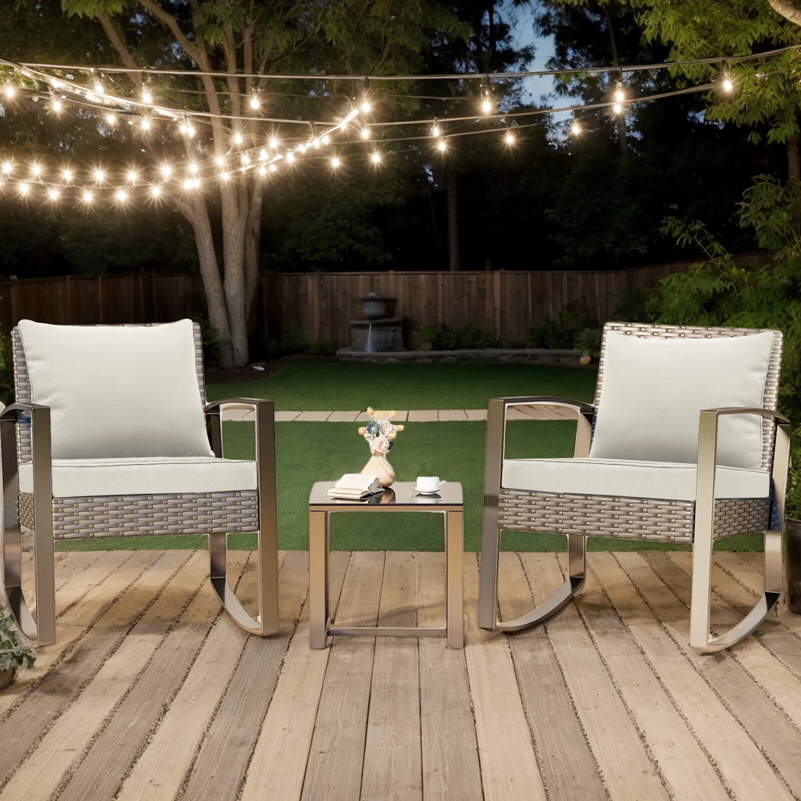 Outdoor Seat Cushion Set 24 x 24 Inch Waterproof & Fade Resistant Patio Furniture Cushions with Removable Cover, Outdoor Sofa Replacement Seat & Back Cushions for Chair Sofa Couch, Beige