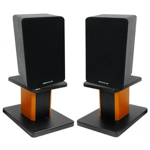 (2) Rockville RockShelf 54B Black 5.25" Home Bookshelf Speakers 8" Wood Stands