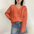 thumbnail image 4 of Sevevn Sweaters for Women Women's Fashion Casual New Winter Leisure Hollow-Out Long Sleeve Hook Loose V-Neck Bottom Knit Sweater Sales Today Clearance, 4 of 9