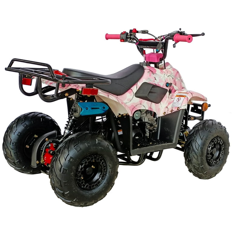 Supermach Pink Camo 110cc ATV Gas 4 Stroke Quad Kids Children 4 Wheeler with Automatic Transmission, Remote Control, Speed Governor and Pretty Pink