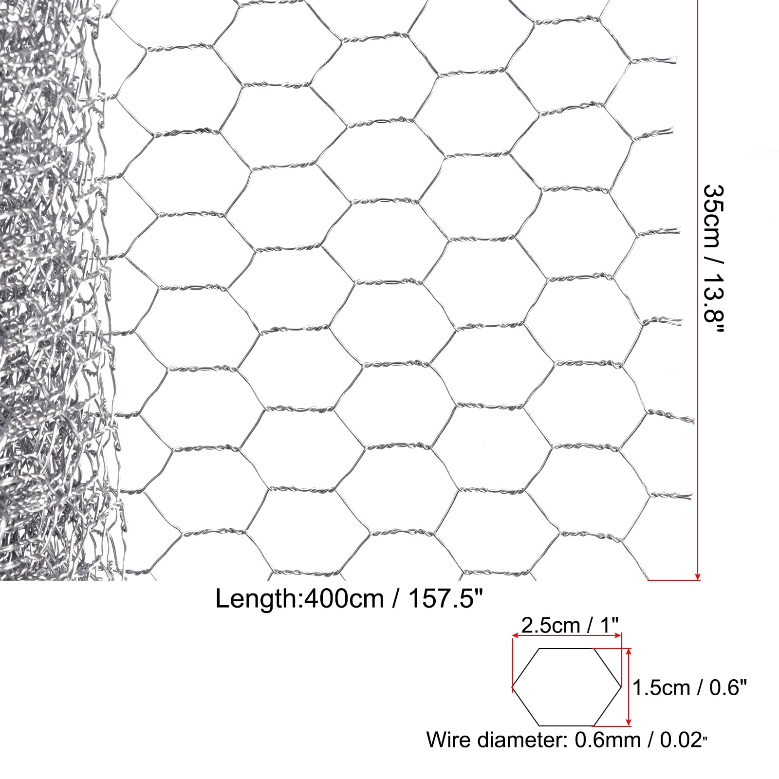 Uxcell 158" x 14" Chicken Wire Net Floral Wire Netting Hexagonal Mesh Galvanized Iron, Silver Tone