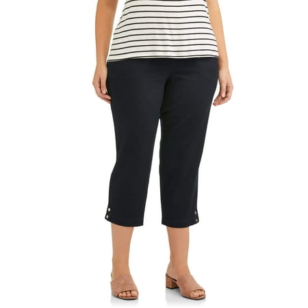 Just My Size Women's Plus Size Pull On Elastic Waist Cropped Pant with Snap Hem (Best Place To Get Pants Hemmed)