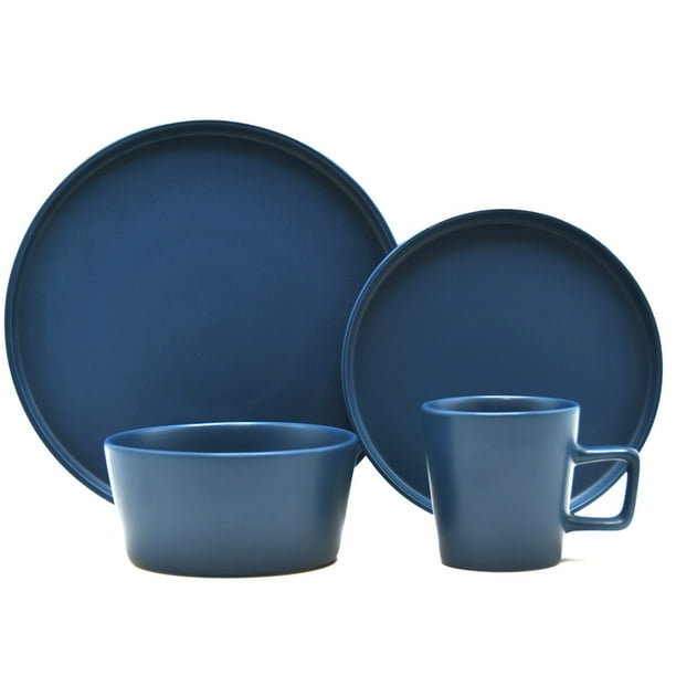 Vajilla Moderna Minimalista De Ceramica Con 16 Piezas Para 4 Personas Chefmaker Modelo Praga Color Azul
