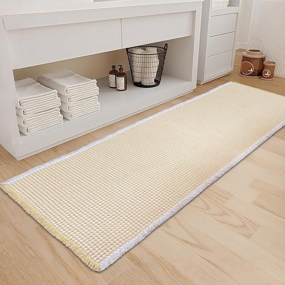 Tan Waffle Bath Mat,Super Absorbent Non Slip Bathroom Rug,Brown Geometric Diamond Machine Washable Ultra Soft Floor Mats
