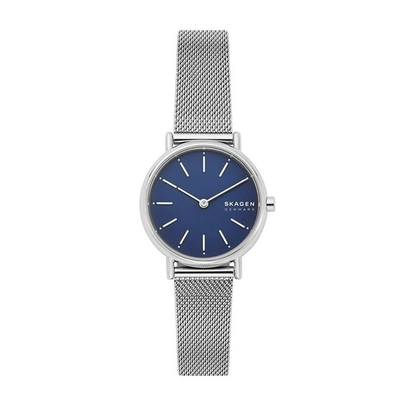 Skagen Women's Signatur Quartz Analog Stainless Steel and Stainless Steel Mesh Watch, Color: Silver/Blue