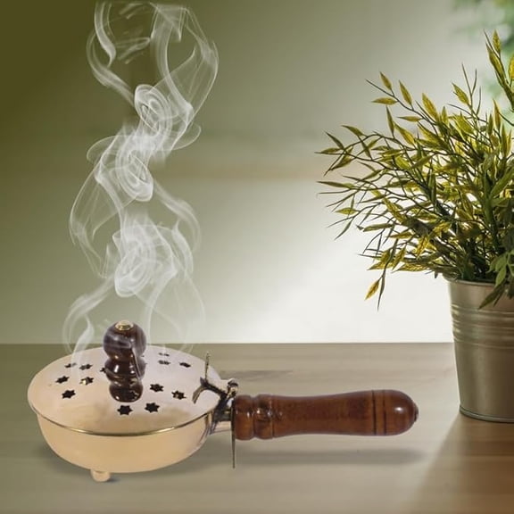 Curated with Brass Loban Burner Dhooni | Dhoop Dhuni Brass Table Diya Brass Incense Holder (Size - 7.5 Inch)