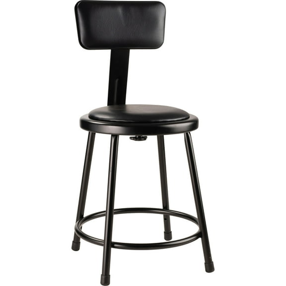 18" Heavy Duty Vinyl Padded Steel Stool with Backrest - Black