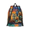 thumbnail image 2 of Honeii Neon Shanghai Cityscape Night Print Canvas College Laptop Backpack, Durable Rucksack Travel Notebook Bag School Backpack Book Bag for Men Women-Small, 2 of 7