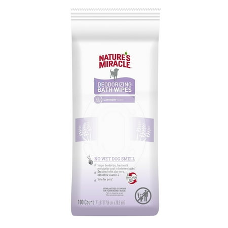 Nature's Miracle Deodorizing Bath Wipes for Dogs, 100 Count, Lavender Scent