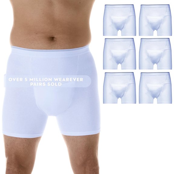 Wearever Men's Incontinence Underwear Washable Boxer Briefs, Maximum Absorbency 6-Pack