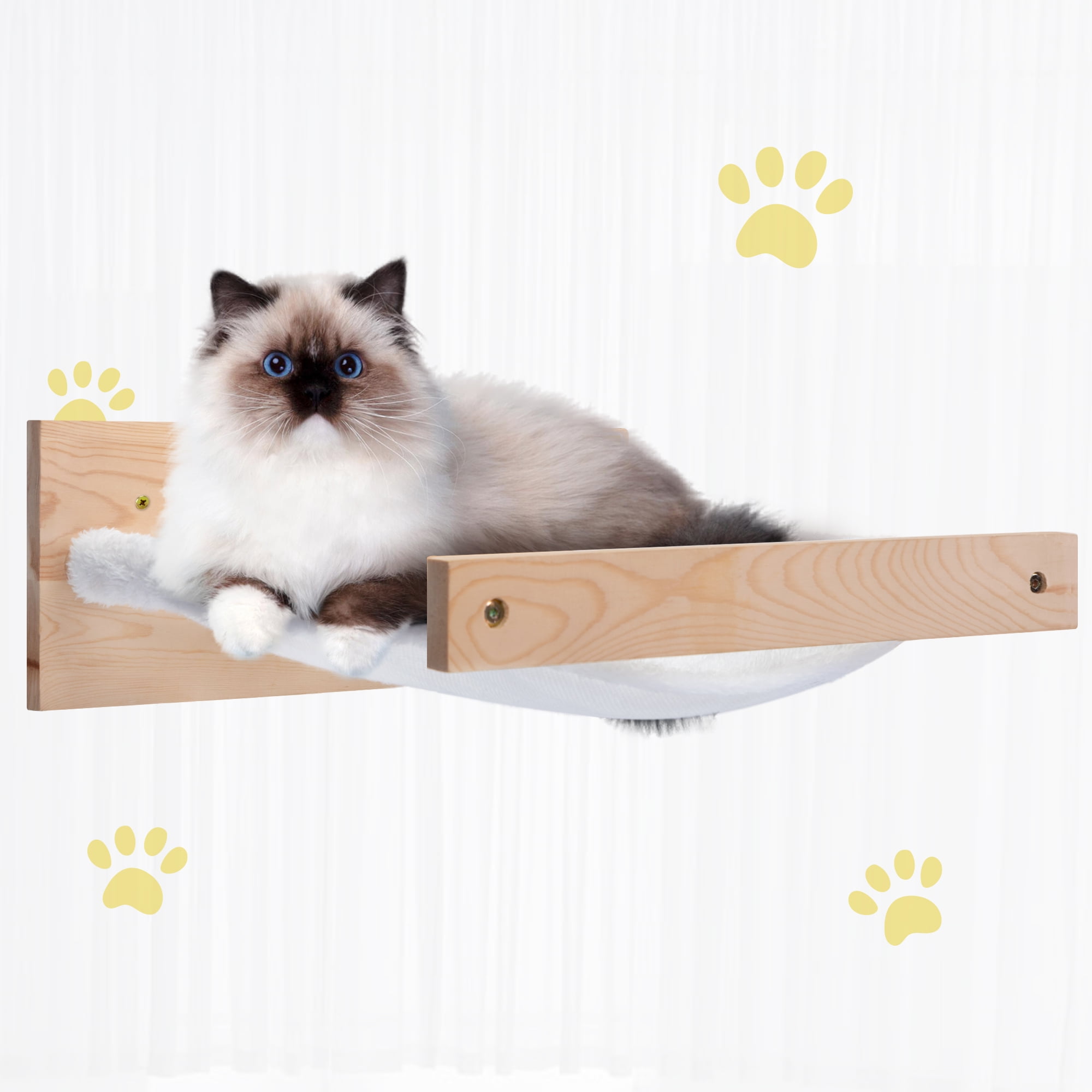 Fashionable Cat Window Perch Hammock Wall Mounted Cat Bed, Wood + White -  Coziwow