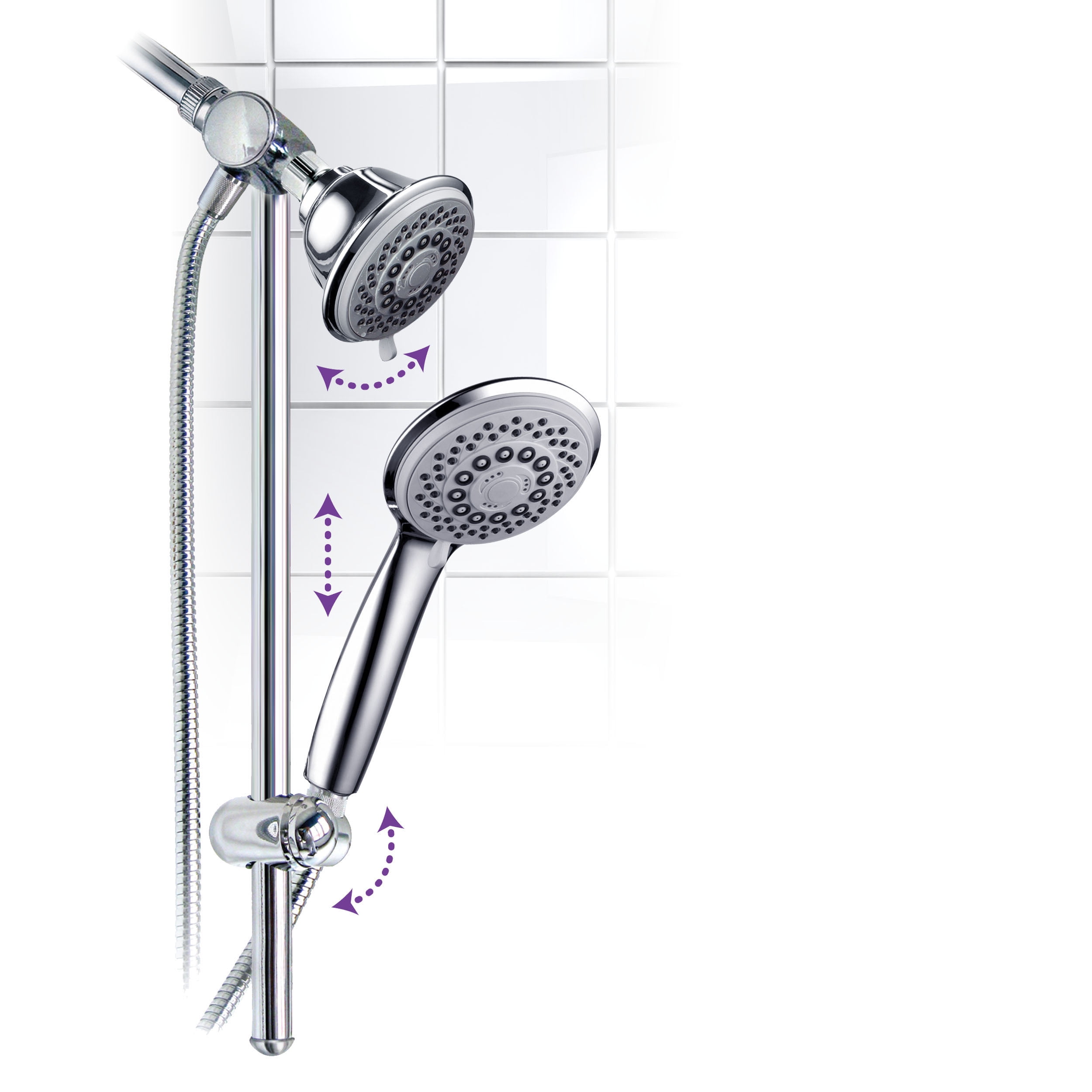Duttao DT5611CP Drill-Free Slide bar Combo with 5-Function showerhead and 5-Function Hand held Shower Chrome