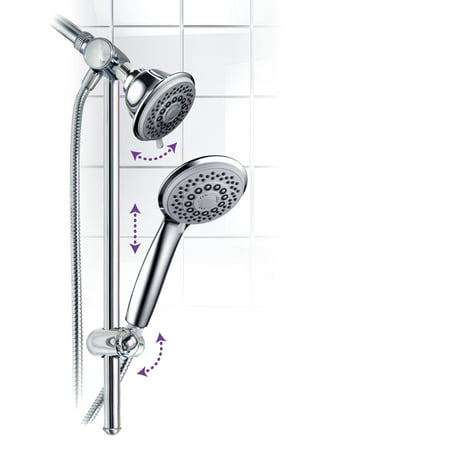 Hotel Spa 30-Setting, 3-Way Fixed/Handheld Shower Head Combo with an Instant-Mount Drill-Free Height/Angle Adjustable Slide Bar,