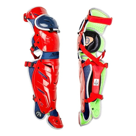 UPC: 0029343044908 | All-Star Sports S7 Axis Pro Adult Baseball Catcher Padded Leg Guards Red/Blue