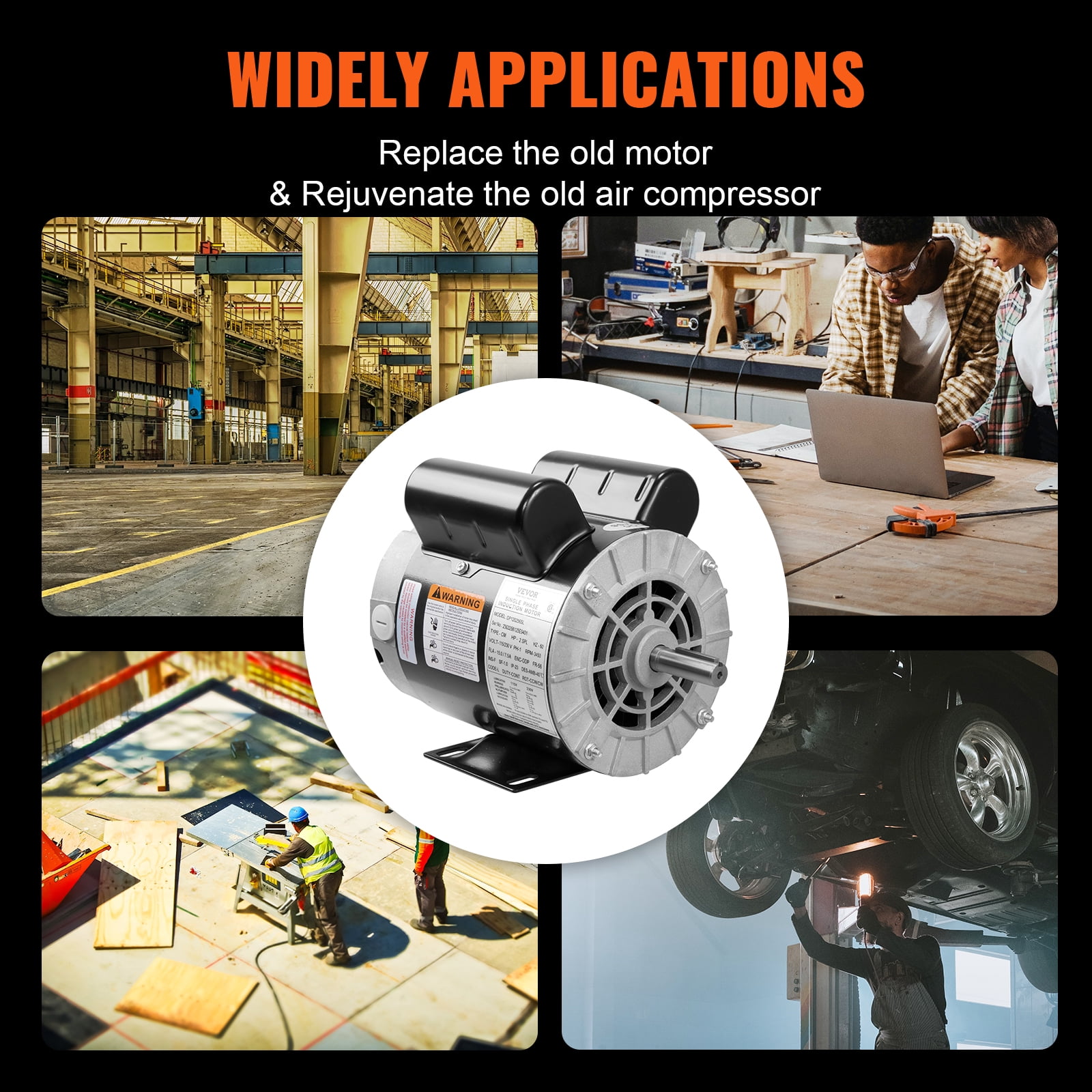 BENTISM 2HP SPL Air Compressor Electric Motor, 115/230V, 15/7.5Amps, 56 Frame 3450RPM, 5/8" Keyed Shaft, CW/CCW Rotation, 1.88" Shaft Length for Air Compressors Has Obtained CSA Certification