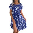 thumbnail image 1 of B91xZ Robes d'Été pour Femmes Manches Courtes Col en V Robe Chandail Boutonnée Tricotée Ajustée Maxi Élégante, Bleu m, 1 of 5
