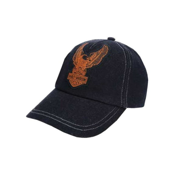 Harley-Davidson Little Boys' Up-Wing Eagle Denim Toddler Baseball Cap - Black, Harley Davidson