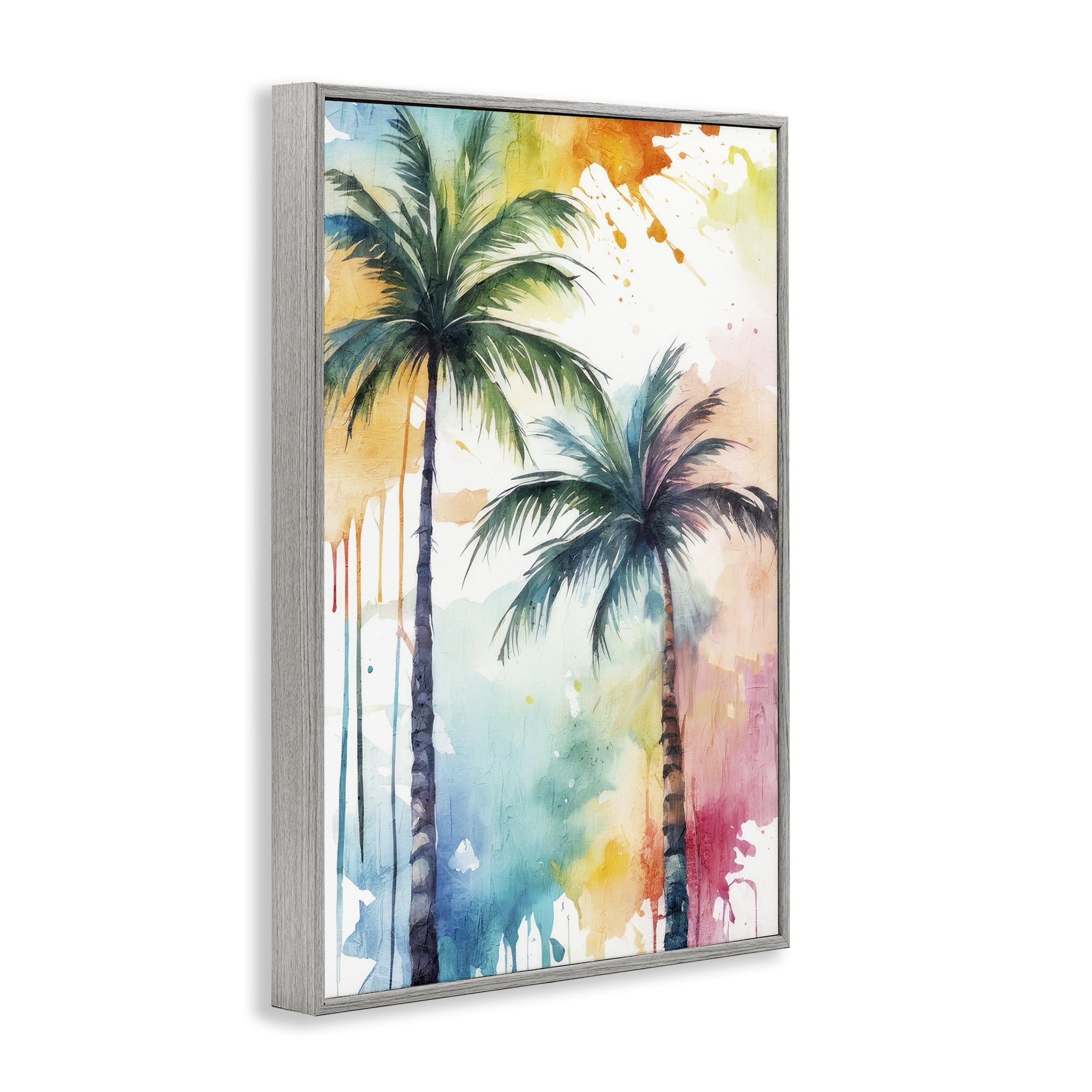 Stupell Industries Paint Splash Palms Botanical & Floral Painting Gray Framed Art Print Wall Art, 12 x 18