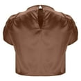 thumbnail image 5 of Olyvenn Women's Crop Tops Satin Ruched Blouses Mock Neck Summer Fashion Cap Sleeve Loose Elegant Shirts Work Office Tops Coffee S, 5 of 6