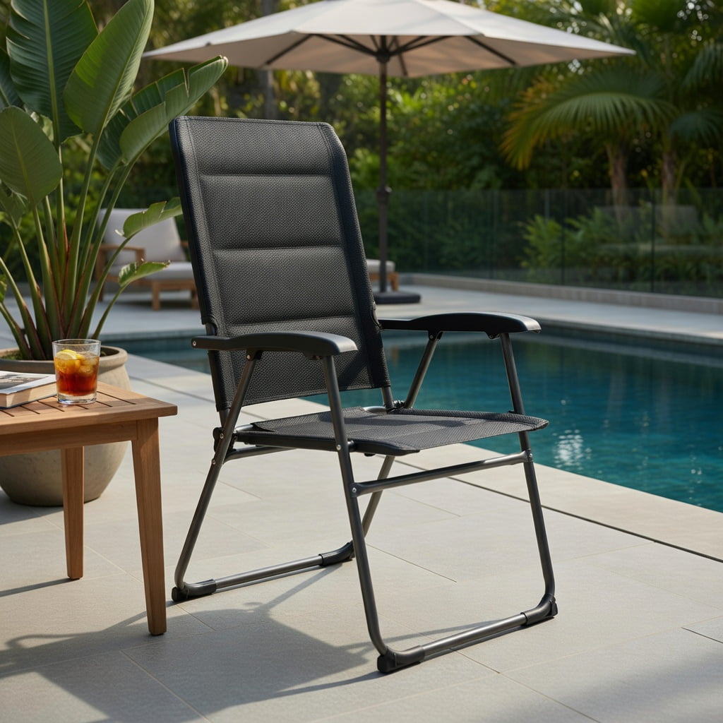 Hommoo 4-Pack Heavy-Duty Folding Patio Chairs with 7-Position Adjustable Backrest, Steel Frame & Breathable Oxford Fabric, Black