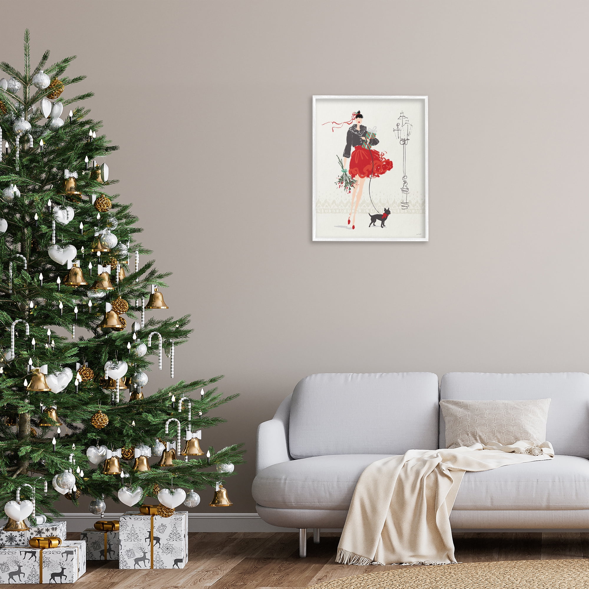 Stupell Industries Holiday Fashionista Girl Holiday Painting White Framed Art Prints Wall Art, 24 x 30