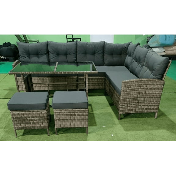 POTEBAN 7 Piece Patio Conversation Set, Outdoor Sectional Sofa Rattan Wicker Dining Furniture