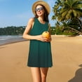 thumbnail image 3 of Defioc Dark teal green Pattern Women's Summer Dresses 2025 Beach Casual Sleeveless Tank Loose Sundress Beach Vacation Clothes with Pocket -Small, 3 of 7