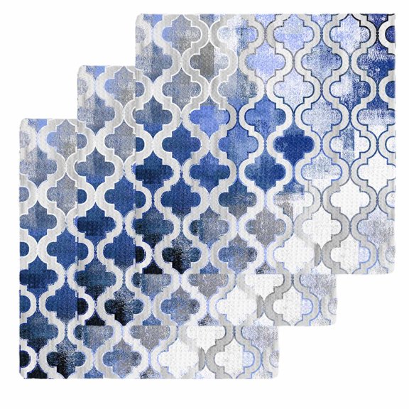 Blue Morocco Kitchen Dish Towels for Drying Dishes Set of 3, Vintage Graffiti Paint Art Boho Dappled Waffle Weave Microfiber Hand Tea Bathroom Towels Quick Dry & Absorbent Towel 12x12