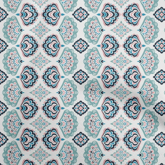 oneOone Silk Tabby Turquoise Blue Fabric Asian Block Fabric For Sewing Printed Craft Fabric By The Yard 42 Inch Wide