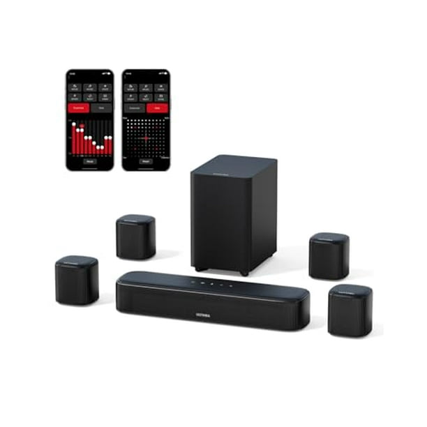 ULTIMEA Barra de Sonido Envolvente Virtual 7.1 Canales, Barra de Sonido para Smart TV con 4 Altavoces Envolventes, Potencia Máxima 330W, Sistema de Sonido Envolvente para TV, Control por App, Barra de