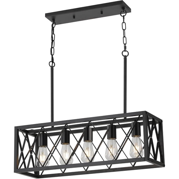 KEESFU Farmhouse 5-Light Black Pendant Light Fixture with Adjustable Height for Hallway, Kitchen Island