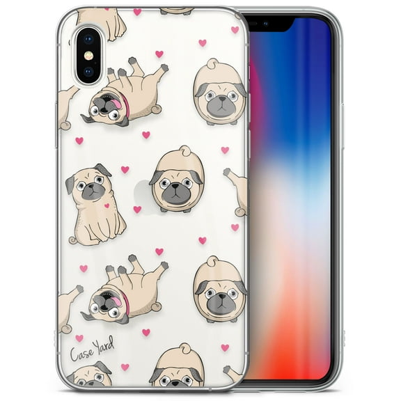 Case Yard iPhone-XS-Max Case Clear Soft & Flexible TPU Ultra Low Profile Slim Fit Thin Shockproof Transparent Bumper Protective Cover Drop Protective Cell Phone Cases (Pug Pattern)