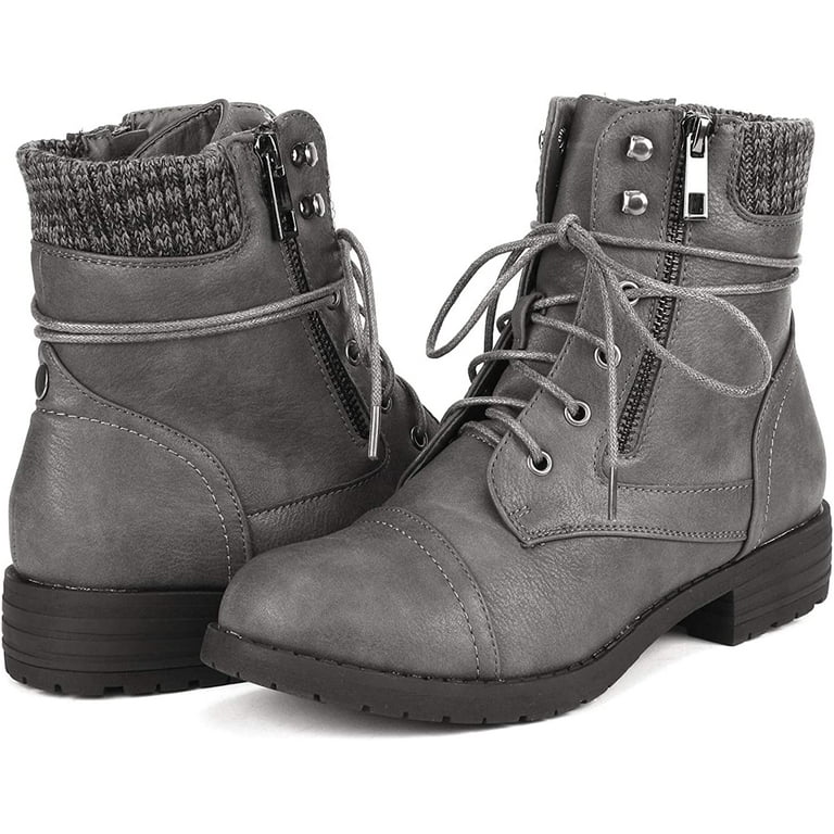 Dream Pairs Women's Fashion Lug Sole Ankle Booties Lace-Up Mid