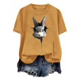 thumbnail image 4 of Tops de Cuello Alto para las Mujeres Amante Impreso Camiseta Cuello Redondo Manga Corta, Poliéster Spandex, 4 of 7