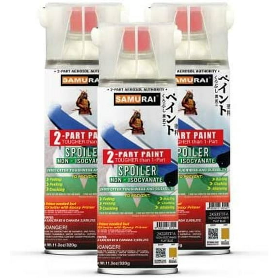 Samurai 2-Part Non-Isocyanate (NISO) Spray Paint for Car Spoiler - 11.3 Ounce UV Resistant and Rust Resistant NISO (Non-Isocyanate) Spray (SILVER, Pack of 3 Cans)