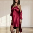 thumbnail image 4 of Diufon Pajamas Nightgown Set for Women Satin Cardigan with Lace Cami Sleepwear Dress 2 Piece Dressy Suits (Large, Red), 4 of 5