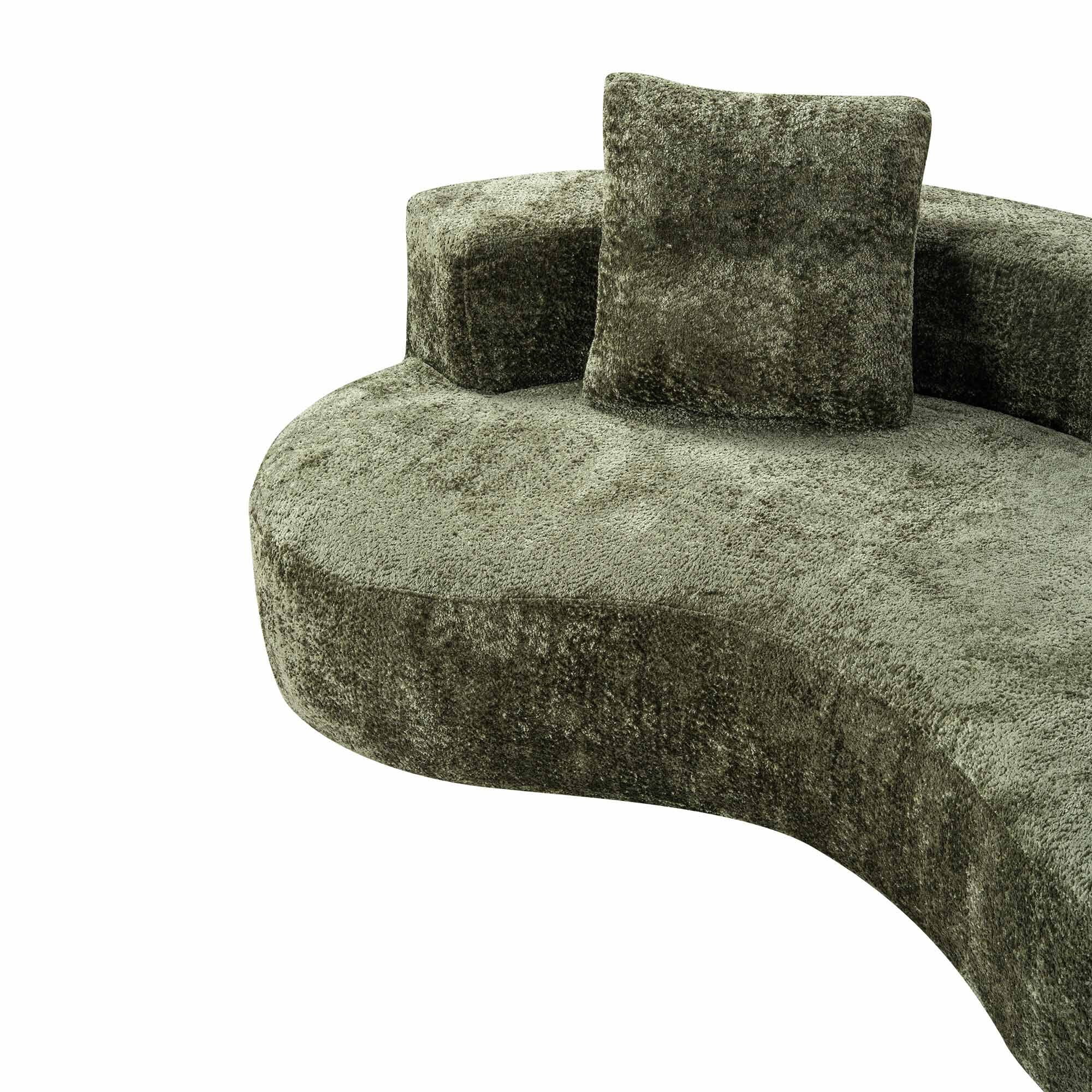 Lunale Curved Boneless Sofa, Modern 3 Seater Cloud Couch, No Assembly Required, Chenille Floor Sofa for Living Room, Green