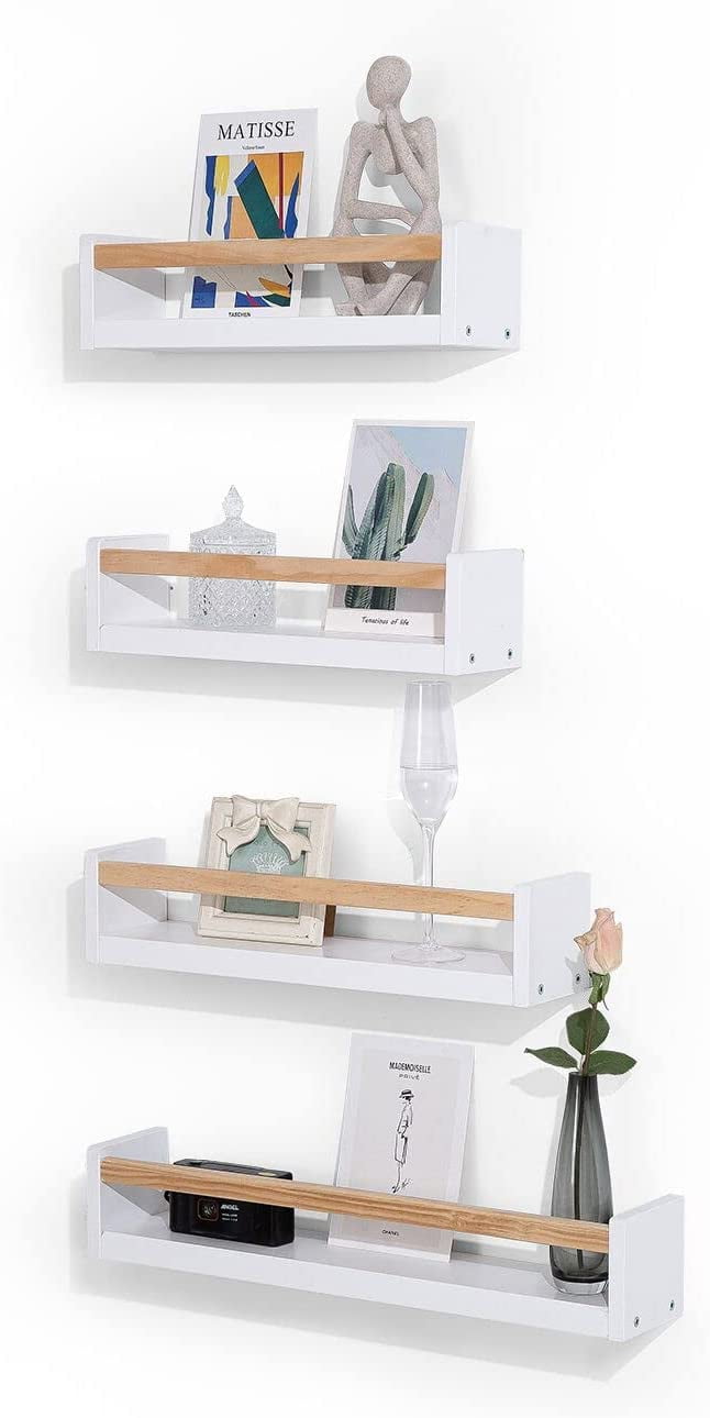 White Nursery Book Shelf Wall Mounted Wood Floating Shelves White