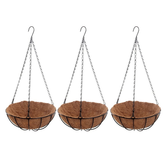 3pcs Coconut Planter Hanging Flower Basket Wire Flower Pots Hanger Outdoor Decor