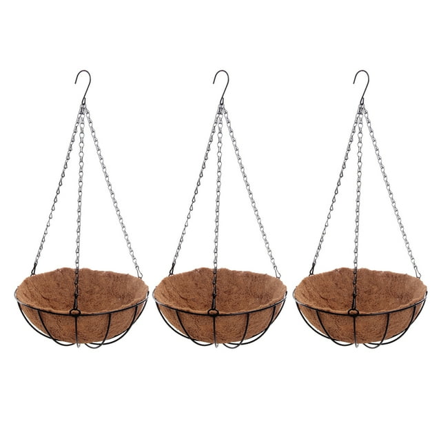 3pcs Coconut Planter Hanging Flower Basket Wire Flower Pots Hanger Outdoor Decor