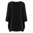 thumbnail image 3 of Loose Fit Women's Linen-Cotton Tops Round Neck 3/4 Sleeve Side Pocket Blouses Lightweight Breathable Spring Summer Casual Daily Wear, 3 of 7