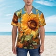 thumbnail image 2 of Bingfone Men's Short Sleeve Button Down Shirts Hawaiian Sunflower Blue Sky Printed Beach Shirt, 2 of 7