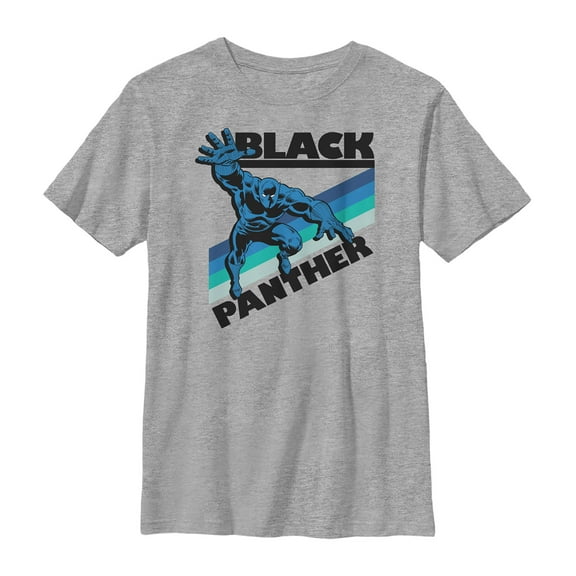 Boy's Marvel Black Panther Retro Stripes Graphic Tee Athletic Heather Large