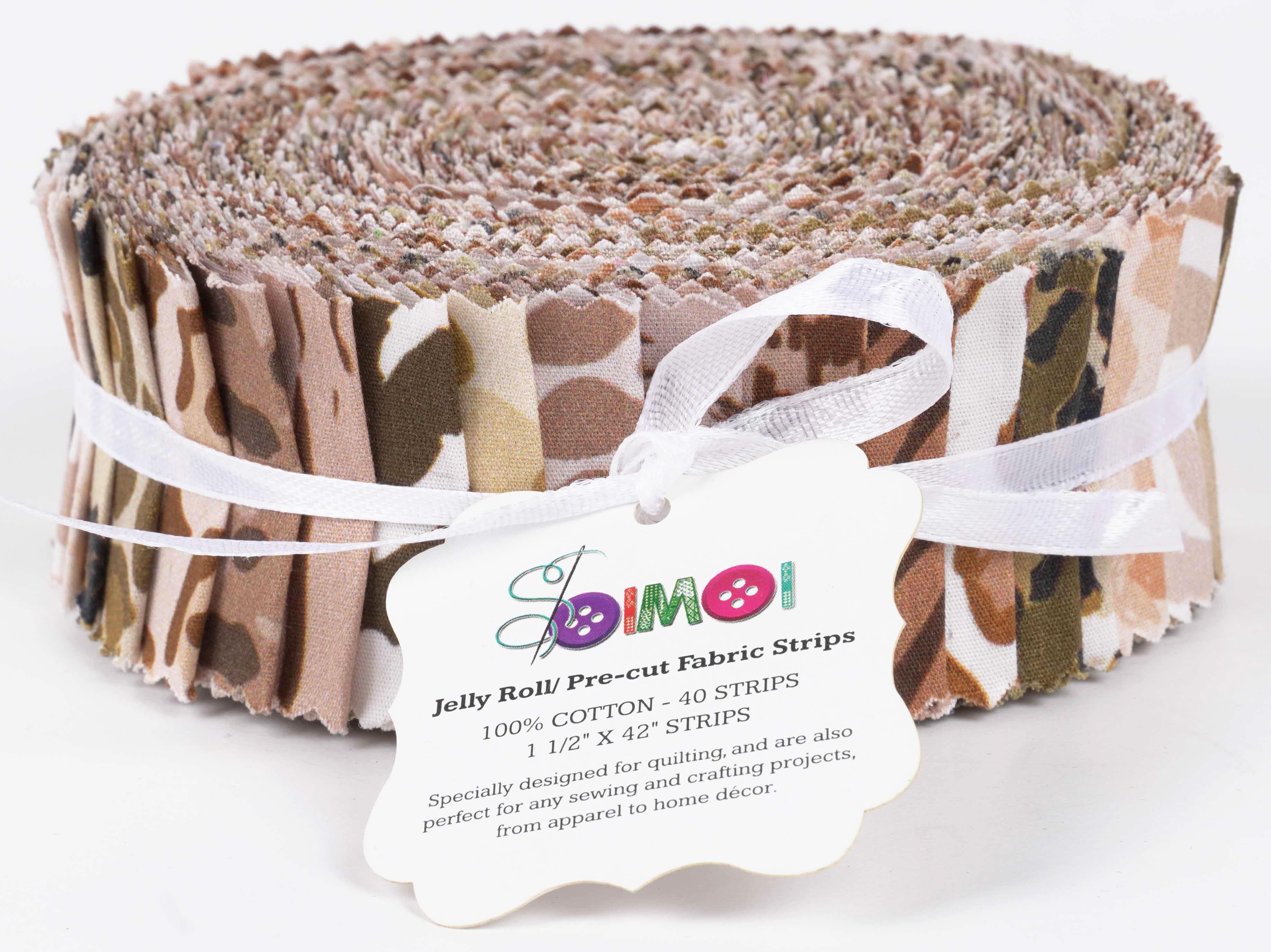 Soimoi 40Pcs Animals Print Precut Fabrics Strips Roll Up 1.5x42inches Cotton Jelly Rolls For Quilting - Purple