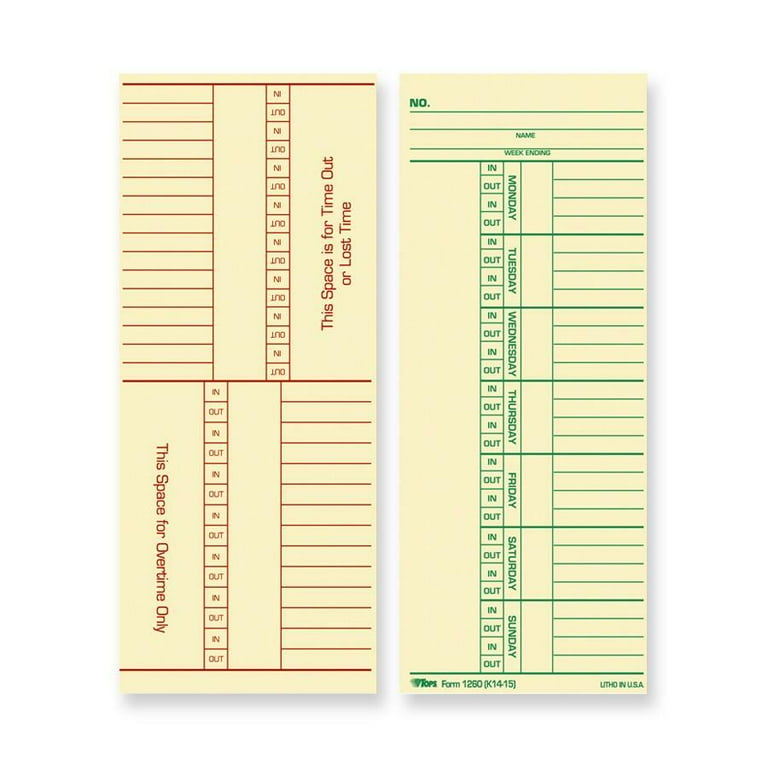 TOPS Named Days/Overtime Time Cards - 3.37 TOPS Named Days/Overtime Time Cards - 3.37